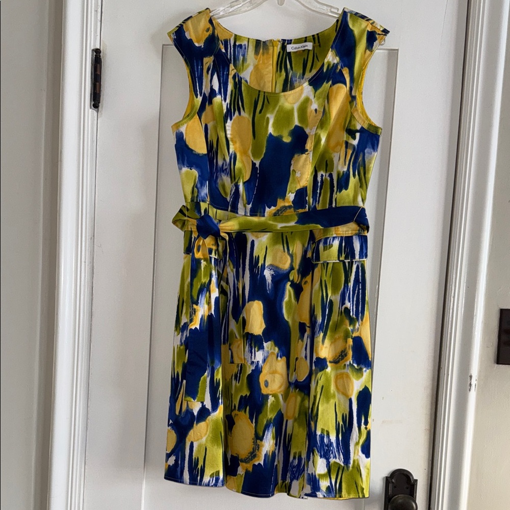 Calvin Klein Blue and Yellow Midi Dress